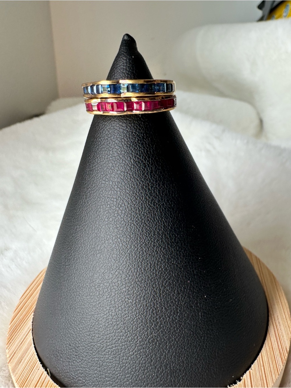 Gold Stackable Ring Set with Blue and Pink Channel Stones
